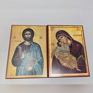 Religious Christ & Glykophylousa Art Print  Wood Greek Words By St. Isaac Skete